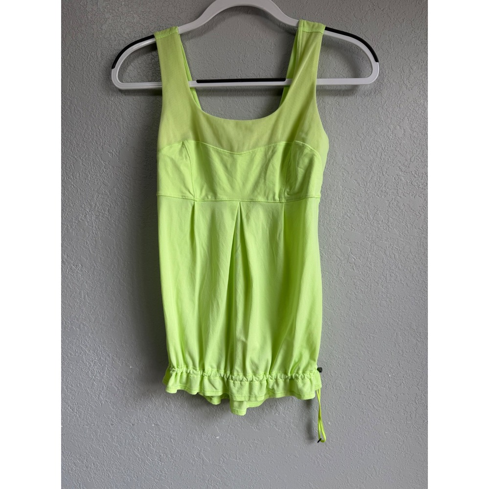Lululemon Run Turbo Tank Neon Lime Green Pleated Bubble Hem Cinch Top Size 4
